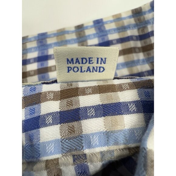 Hagen Carmel CA Shirt Mens Size Medium Blue Brown Check Stripes Business Preppy - Picture 8 of 10